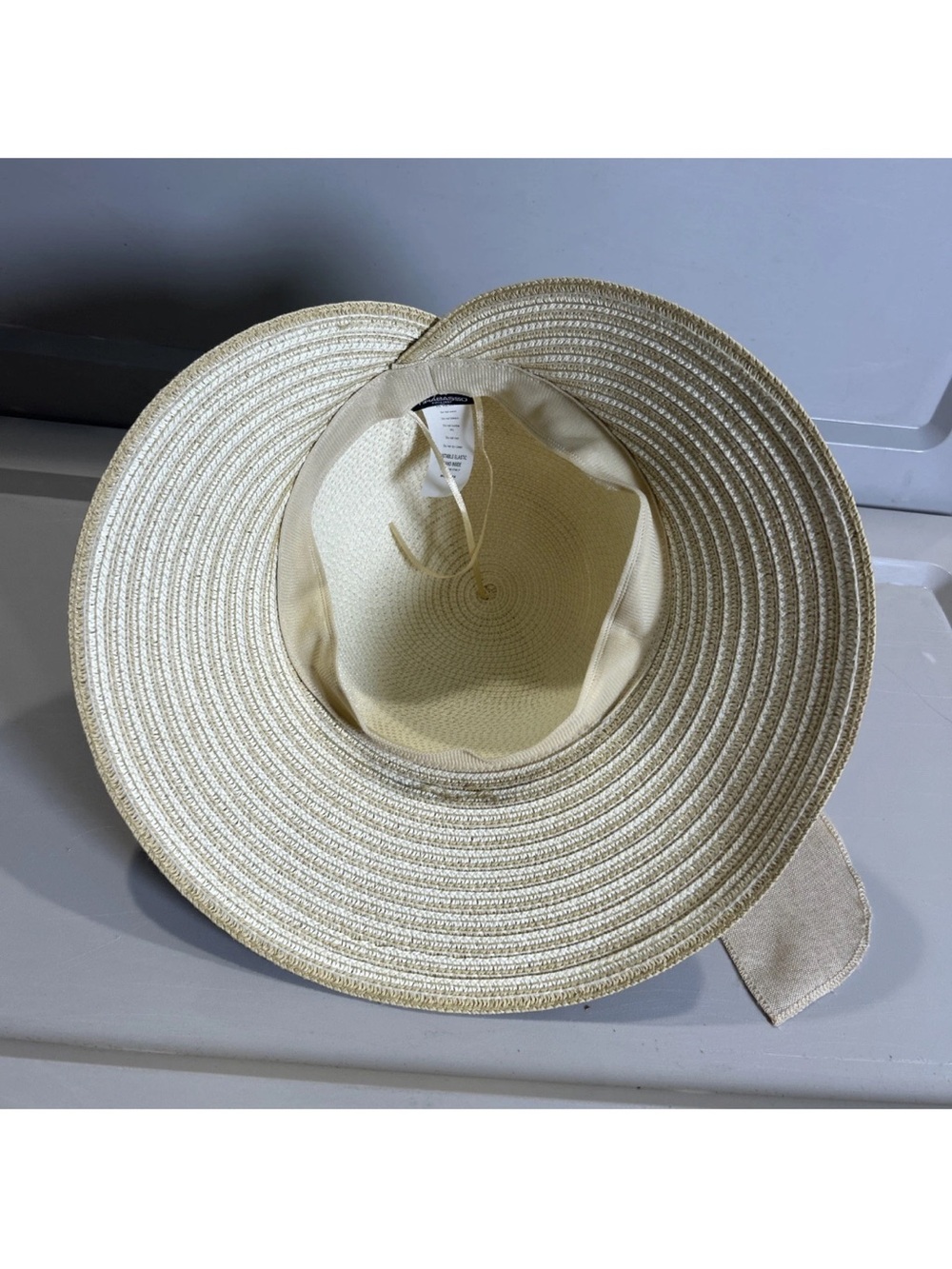 Tirabasso Made In Italy Wide Brim Sun Hat With Ribbon Adjustable Off White OSFM - Picture 6 of 8
